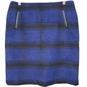 Talbots Petite Blue Black Plaid Wool Blend Skirt 10P